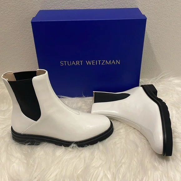 Stuart Weitzman Dylan Chelsea Boot White Patent Leather Size 7 NWT